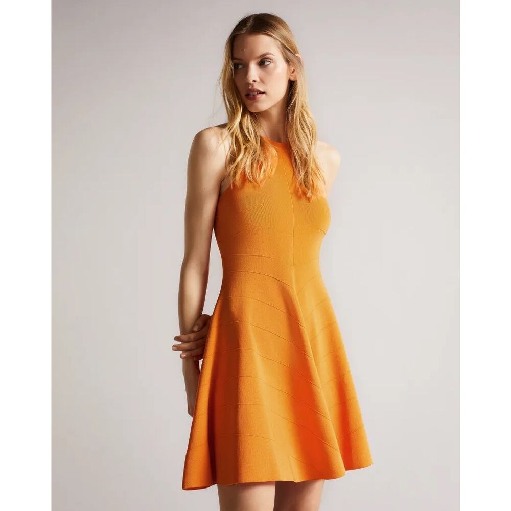 Ted Baker London Salny Dark Orange‎ Sleeveless Fit & Flare Racerback Mini Dress